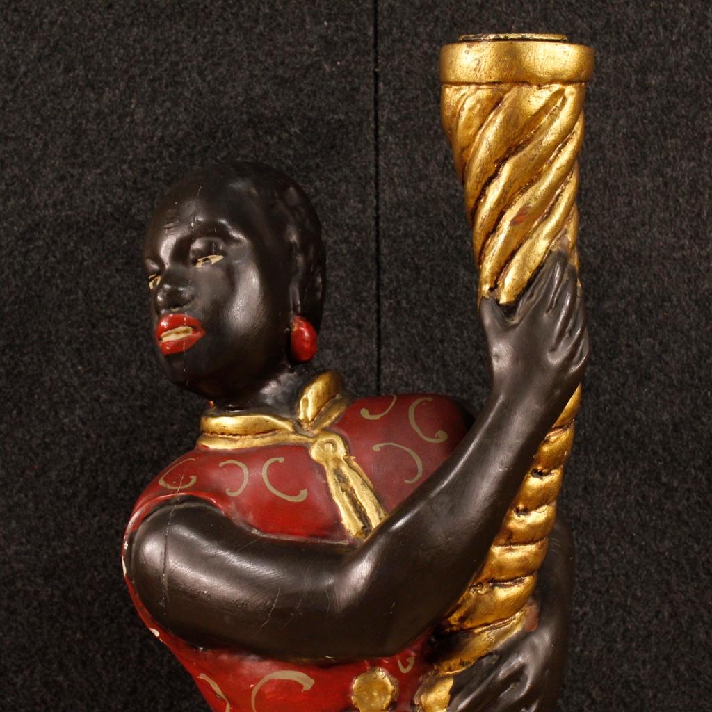19th Century Lacquered and Gilded Wood and Plaster Italian Moor Sculpture, 1880 4
