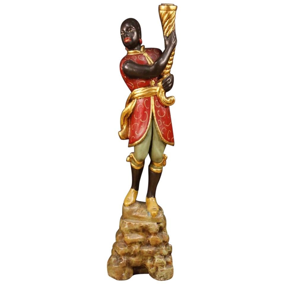 19th Century Lacquered and Gilded Wood and Plaster Italian Moor Sculpture, 1880