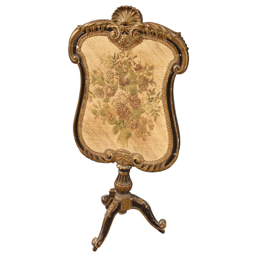 19th Century Lacquered and Gilt Wood and Fabric French Fender, 1870 For Sale