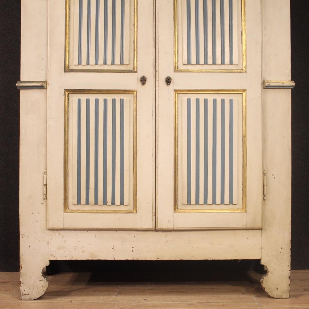 Wood 19th Century Lacquered and Giltwood Italian Louis XVI Style Wardrobe, 1850