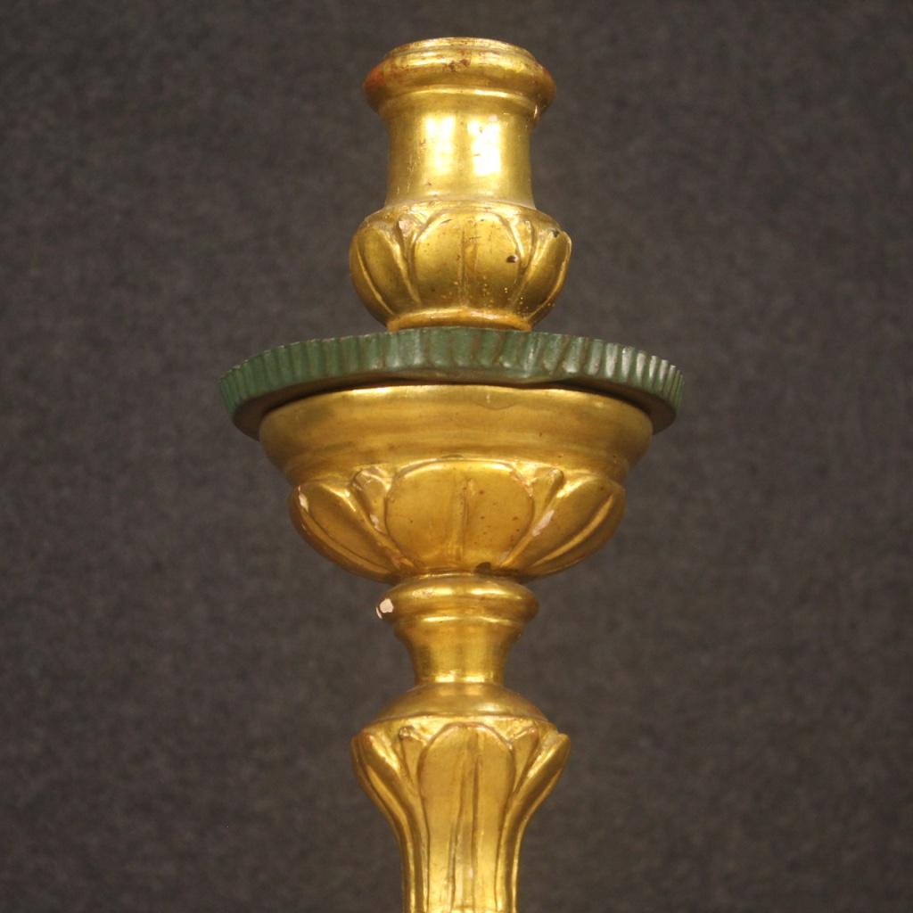 Wood 19th Century Lacquered and Giltwood Italian Torch Holder, 1870 For Sale