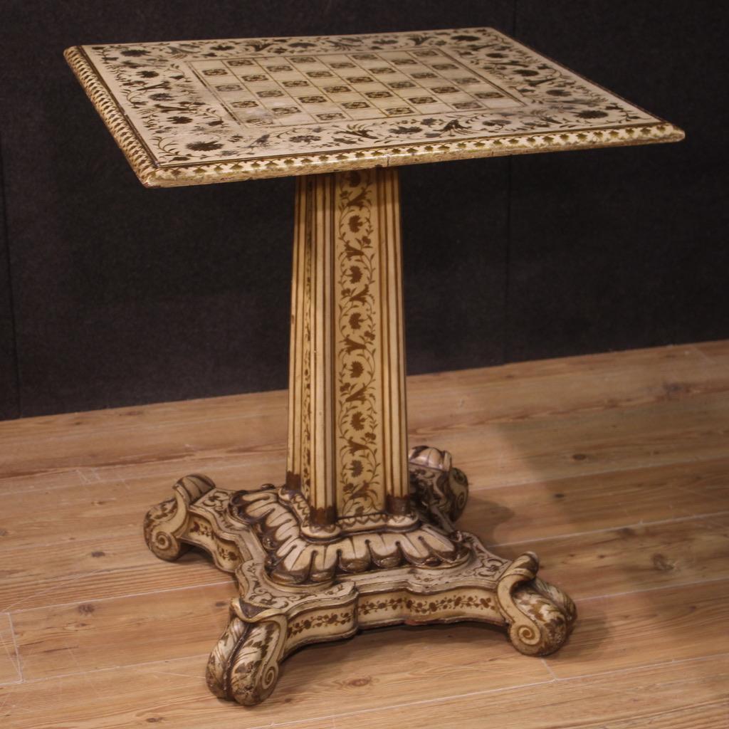 19th Century Lacquered and Gold Wood Italian Antique Game Table, 1880 In Fair Condition For Sale In Vicoforte, Piedmont
