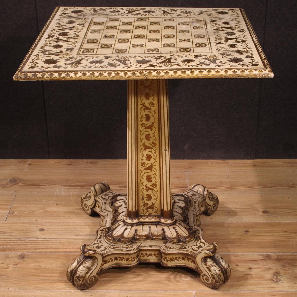 Late 19th Century 19th Century Lacquered and Gold Wood Italian Antique Game Table, 1880 For Sale