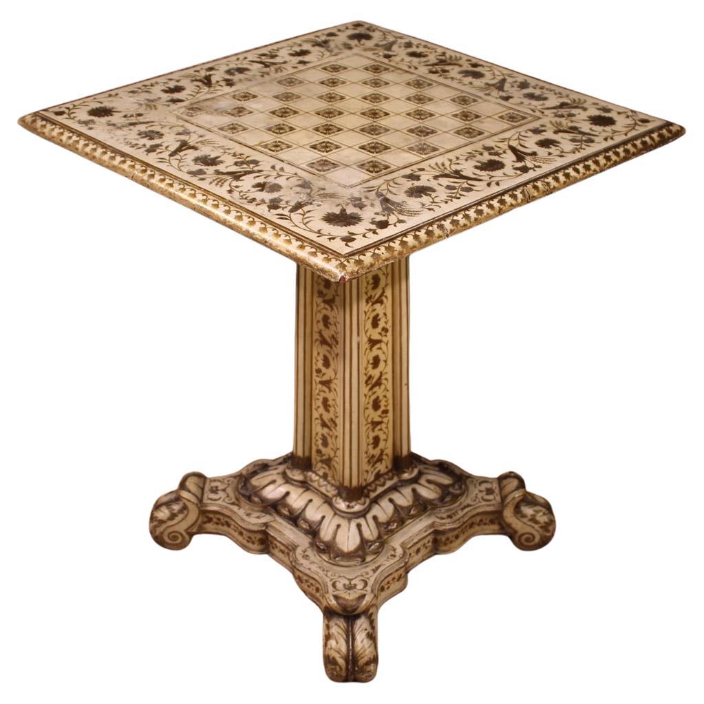 19th Century Lacquered and Gold Wood Italian Antique Game Table, 1880 For Sale