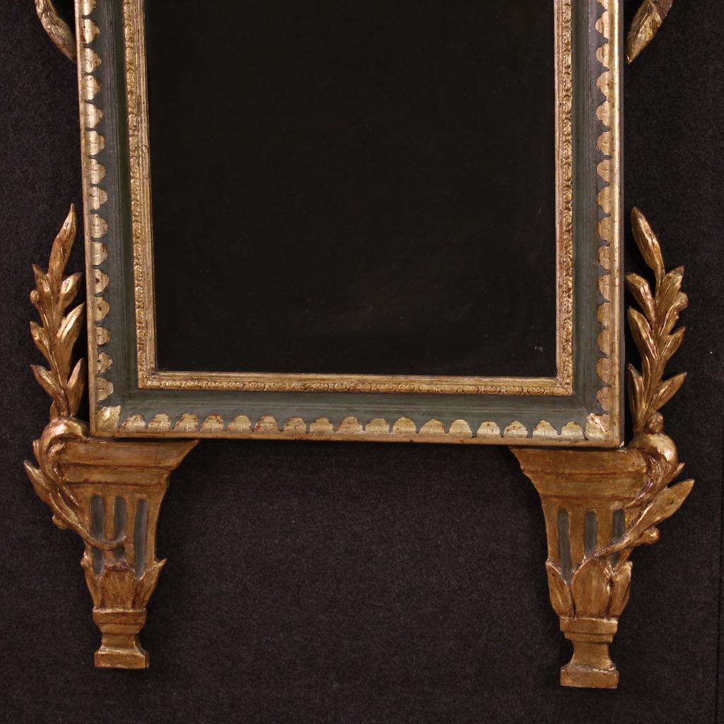 19th Century Lacquered and Gold Wood Italian Antique Louis XVI Style Mirror 1830 For Sale 6