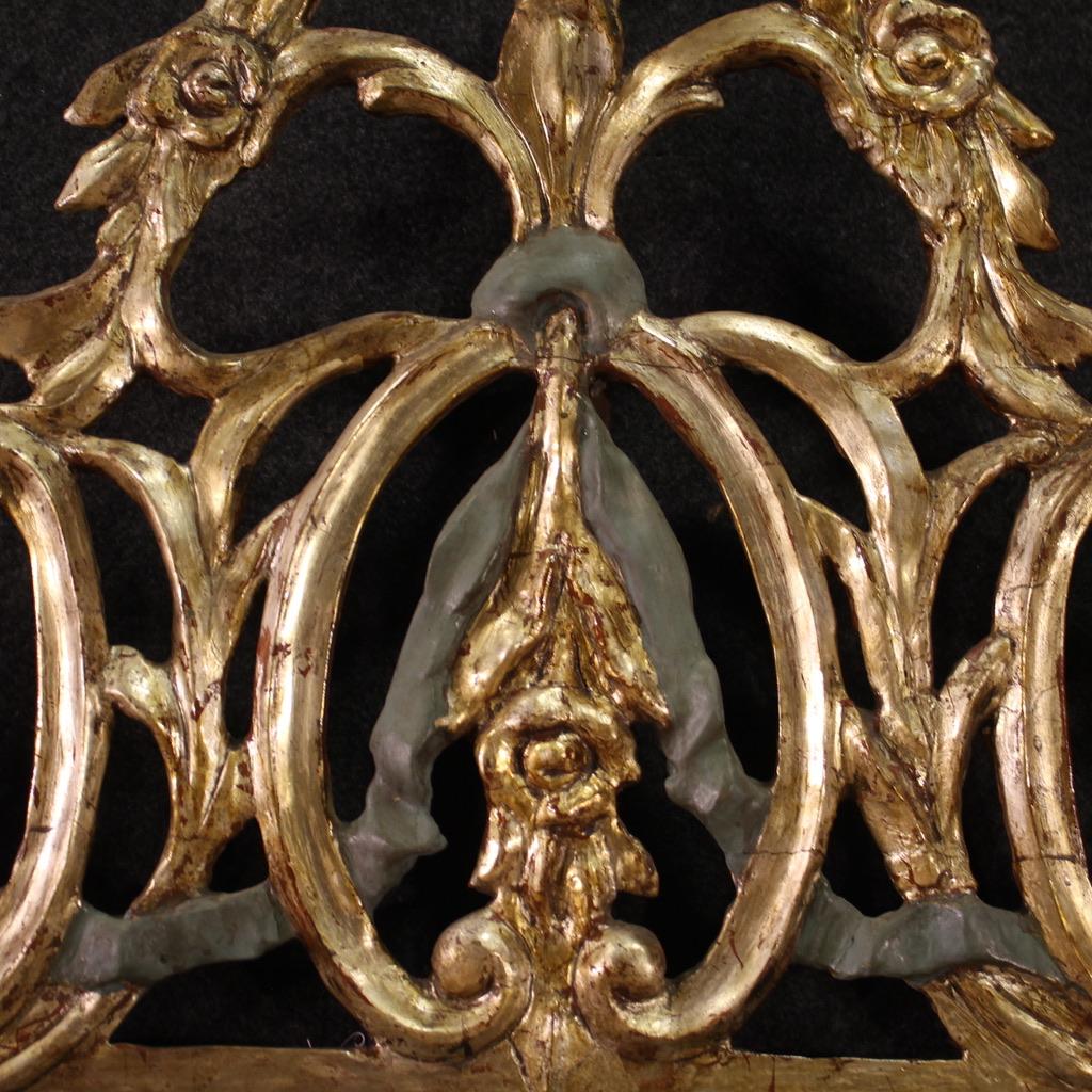 19th Century Lacquered and Gold Wood Italian Antique Louis XVI Style Mirror 1830 For Sale 7