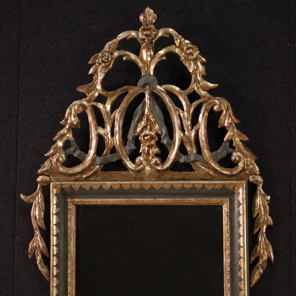 19th Century Lacquered and Gold Wood Italian Antique Louis XVI Style Mirror 1830 In Good Condition For Sale In Vicoforte, Piedmont