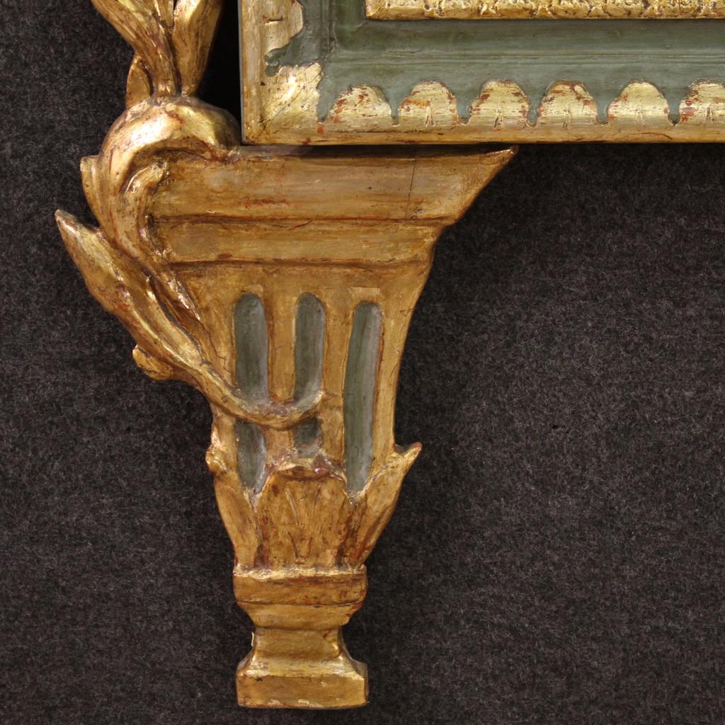19th Century Lacquered and Gold Wood Italian Antique Louis XVI Style Mirror 1830 For Sale 1