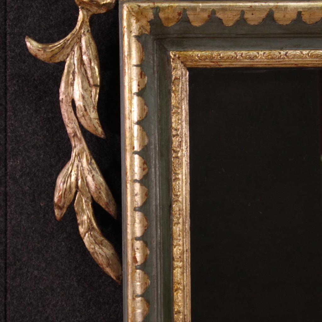 19th Century Lacquered and Gold Wood Italian Antique Louis XVI Style Mirror 1830 For Sale 2