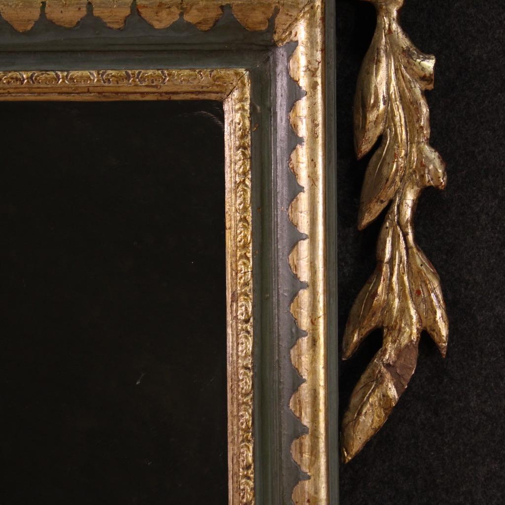 19th Century Lacquered and Gold Wood Italian Antique Louis XVI Style Mirror 1830 For Sale 3
