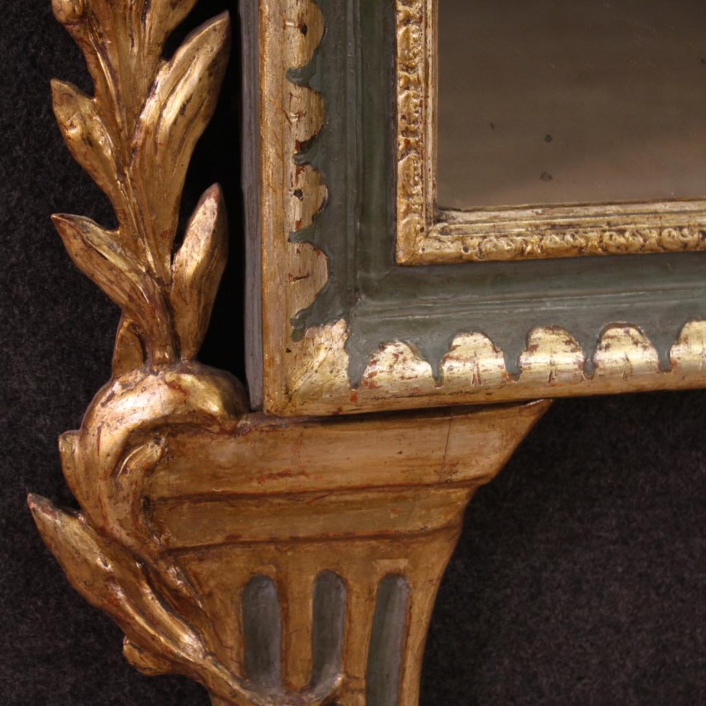 19th Century Lacquered and Gold Wood Italian Antique Louis XVI Style Mirror 1830 For Sale 4