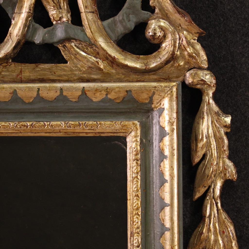 19th Century Lacquered and Gold Wood Italian Antique Louis XVI Style Mirror 1830 For Sale 5