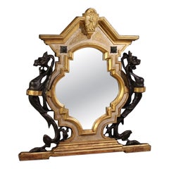 19th-Century Italian Eclectic-Style Mirror with Lacquered and Gilded Wood, 1880