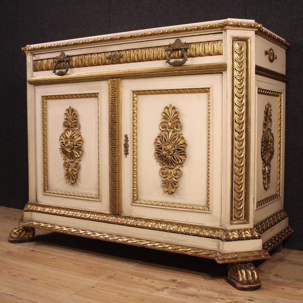 19th Century Lacquered and Gold Wood Marble Top Italian Umbertine Sideboard 1880s For Sale 9
