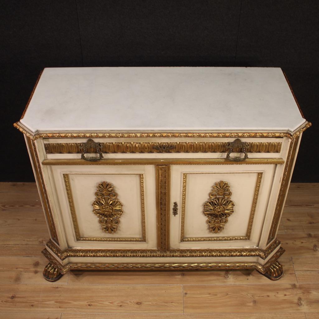 Late 19th Century 19th Century Lacquered and Gold Wood Marble Top Italian Umbertine Sideboard 1880s For Sale
