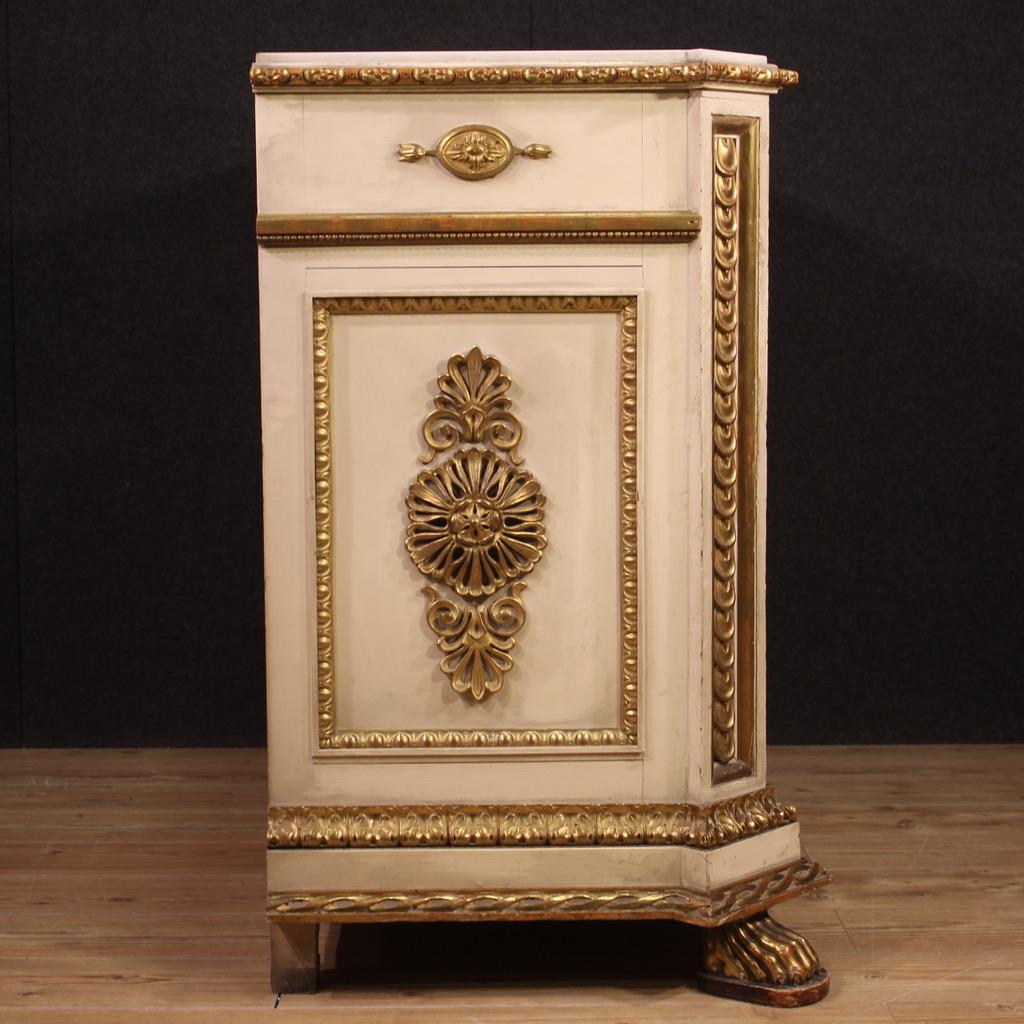 19th Century Lacquered and Gold Wood Marble Top Italian Umbertine Sideboard 1880s For Sale 1
