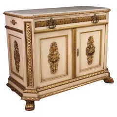 Antique 19th Century Lacquered and Gold Wood Marble Top Italian Umbertine Sideboard 1880s