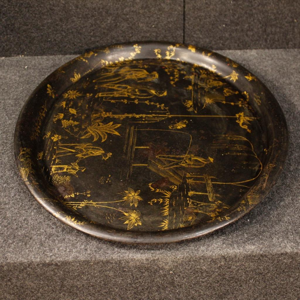 19th Century Lacquered and Painted Chinoiserie Metal French Tray, 1890 7