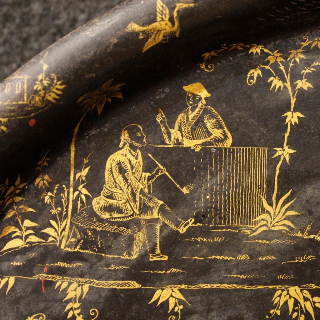19th Century Lacquered and Painted Chinoiserie Metal French Tray, 1890 1