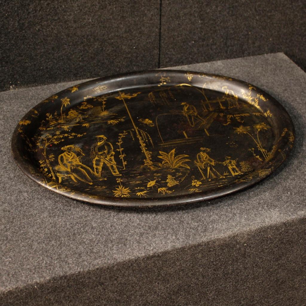 19th Century Lacquered and Painted Chinoiserie Metal French Tray, 1890 6