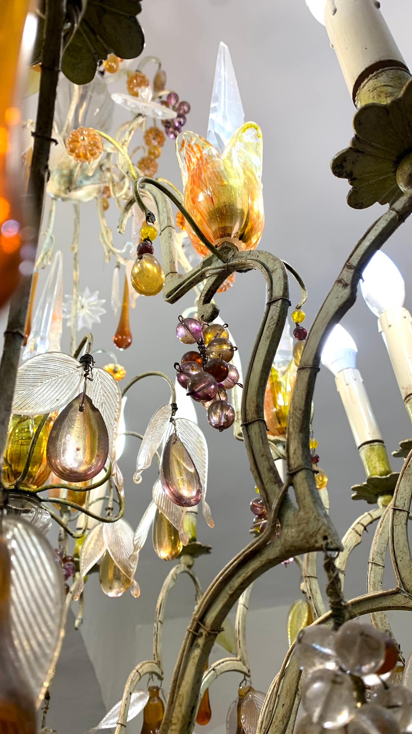 19th CENTURY LACQUERED BRONZE CHANDELIER WITH GLASS FRUIT For Sale 3