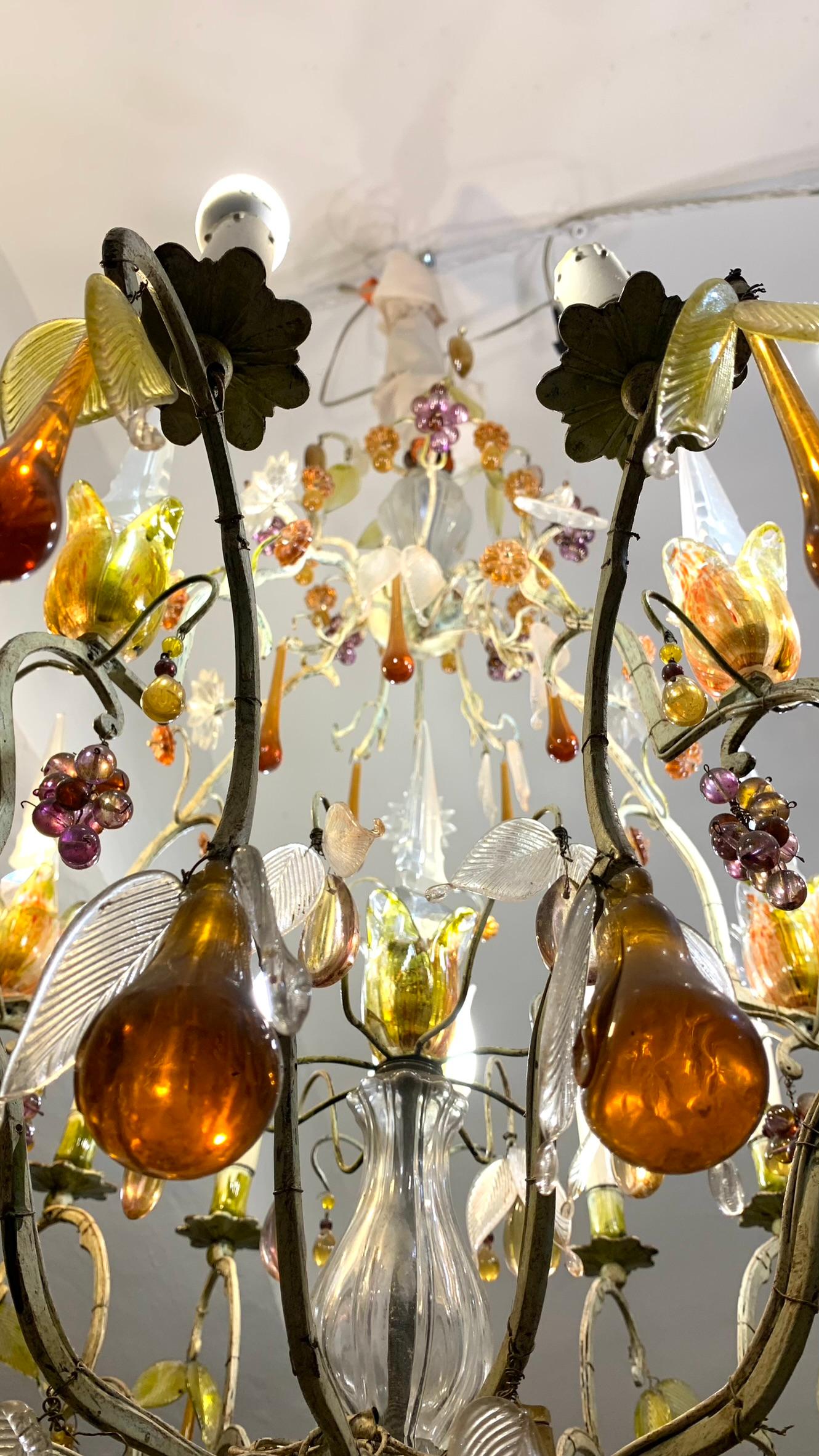 19th CENTURY LACQUERED BRONZE CHANDELIER WITH GLASS FRUIT For Sale 4