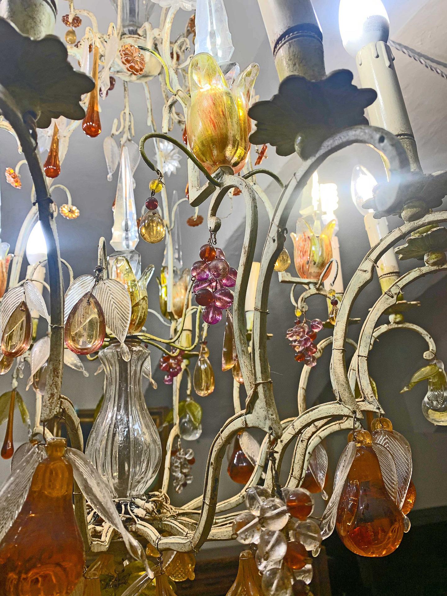 19th CENTURY LACQUERED BRONZE CHANDELIER WITH GLASS FRUIT For Sale 6