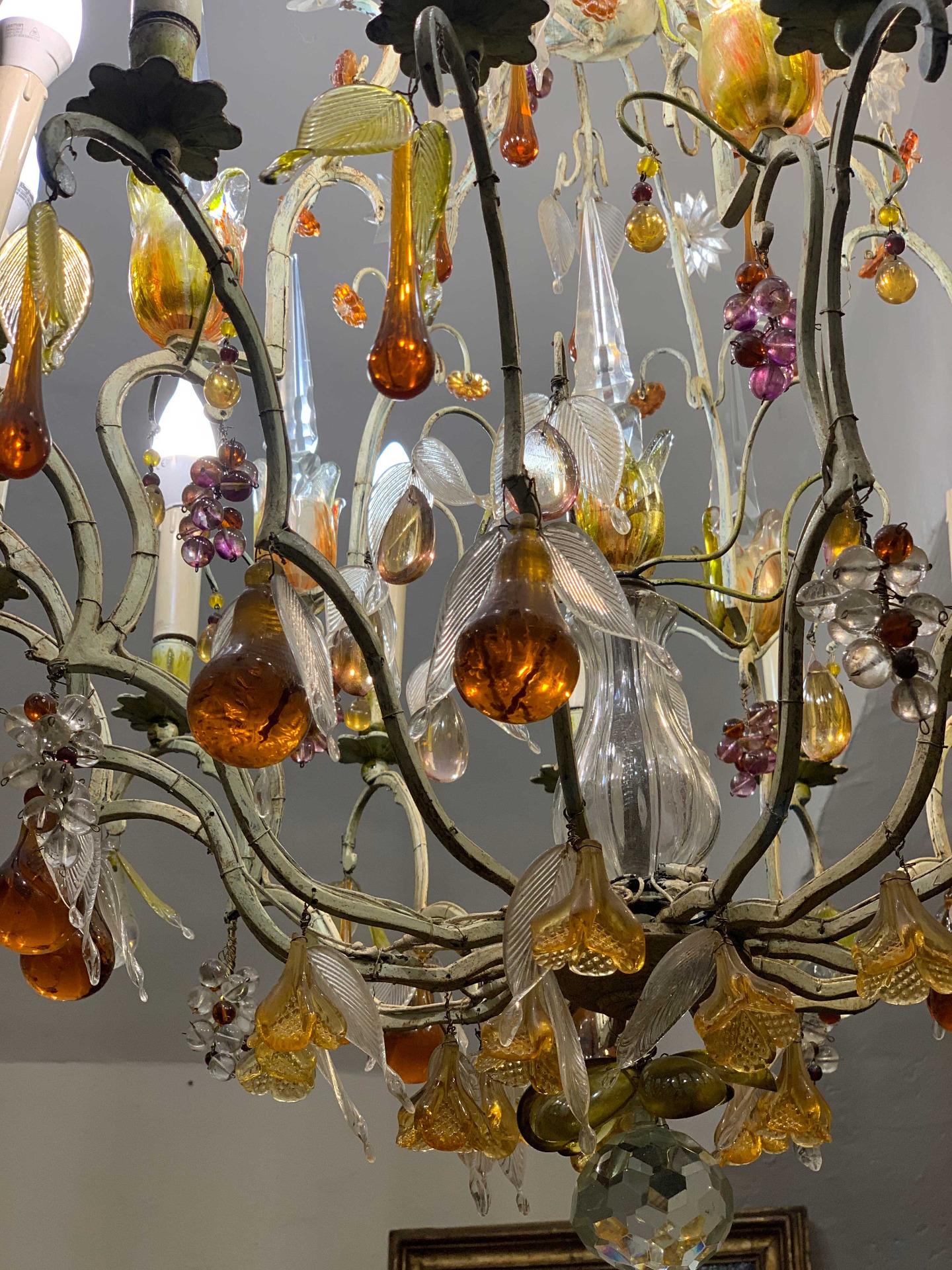 19th CENTURY LACQUERED BRONZE CHANDELIER WITH GLASS FRUIT For Sale 8