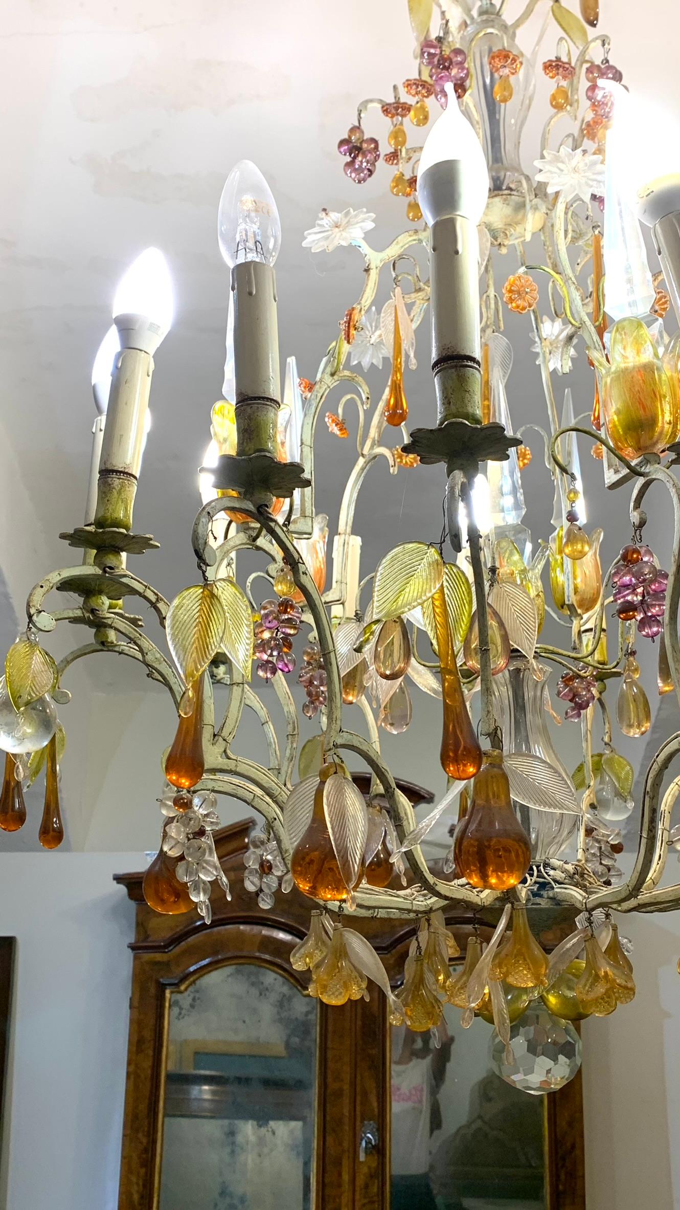 19th CENTURY LACQUERED BRONZE CHANDELIER WITH GLASS FRUIT For Sale 11