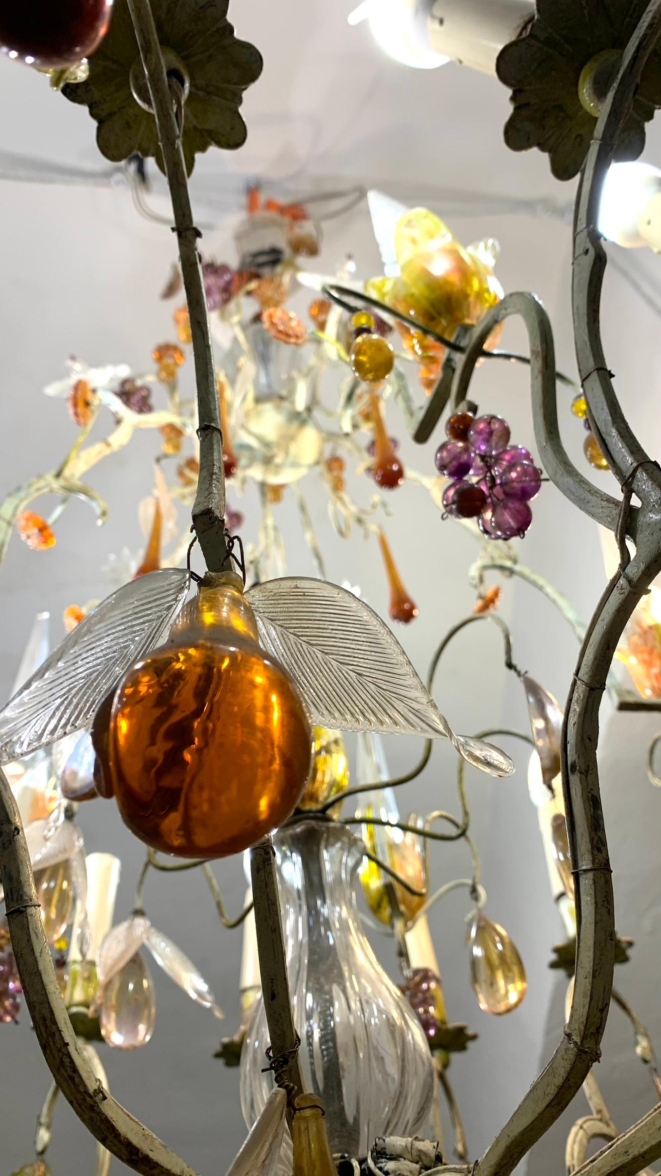 Lacquered 19th CENTURY LACQUERED BRONZE CHANDELIER WITH GLASS FRUIT For Sale