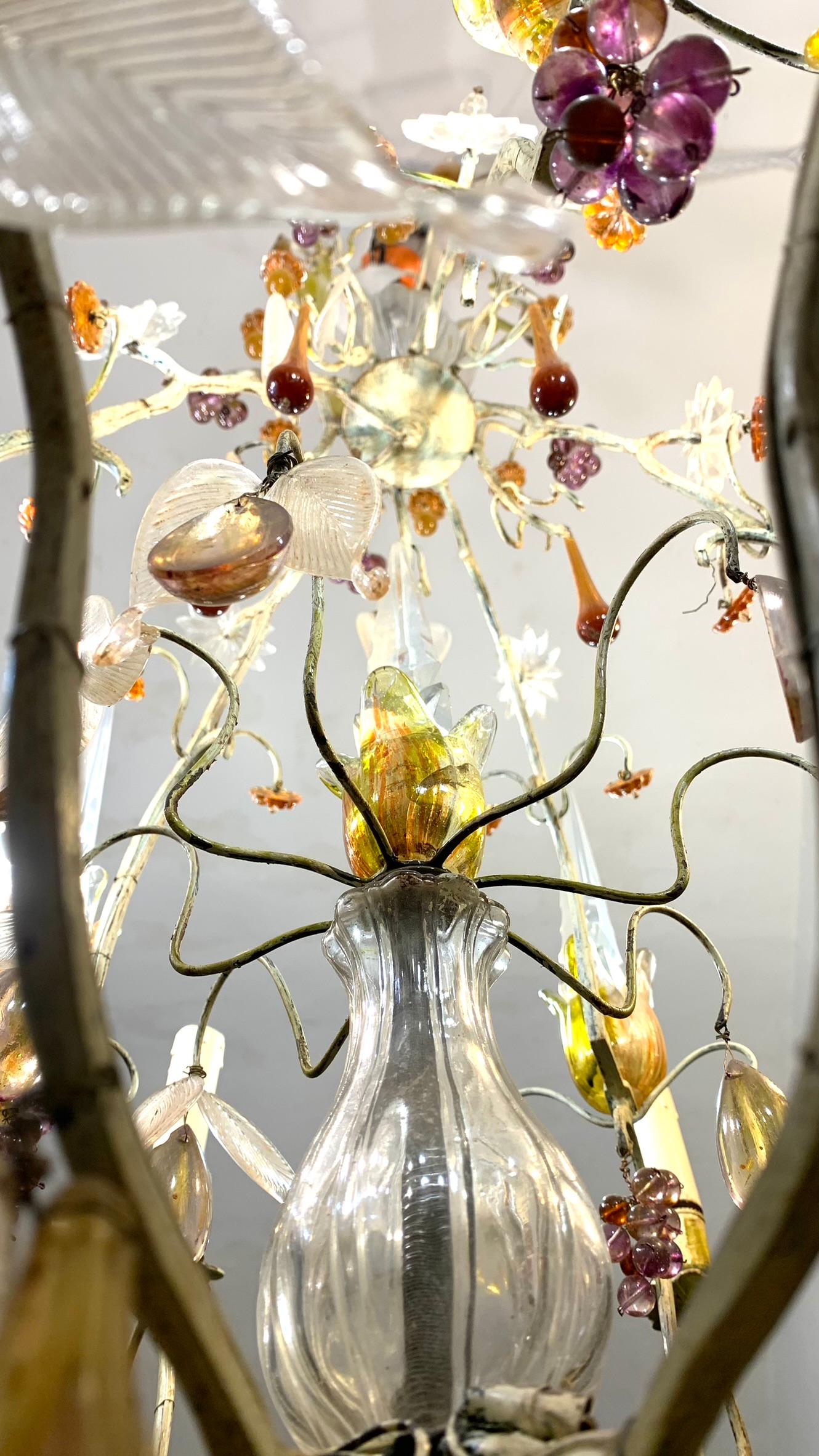 19th CENTURY LACQUERED BRONZE CHANDELIER WITH GLASS FRUIT In Good Condition For Sale In Firenze, FI