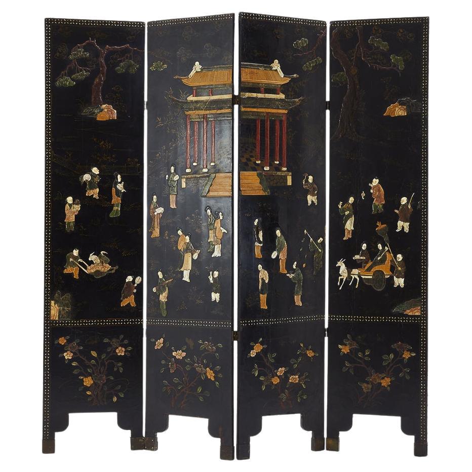 19th Century Lacquered & Carved Stone Screen