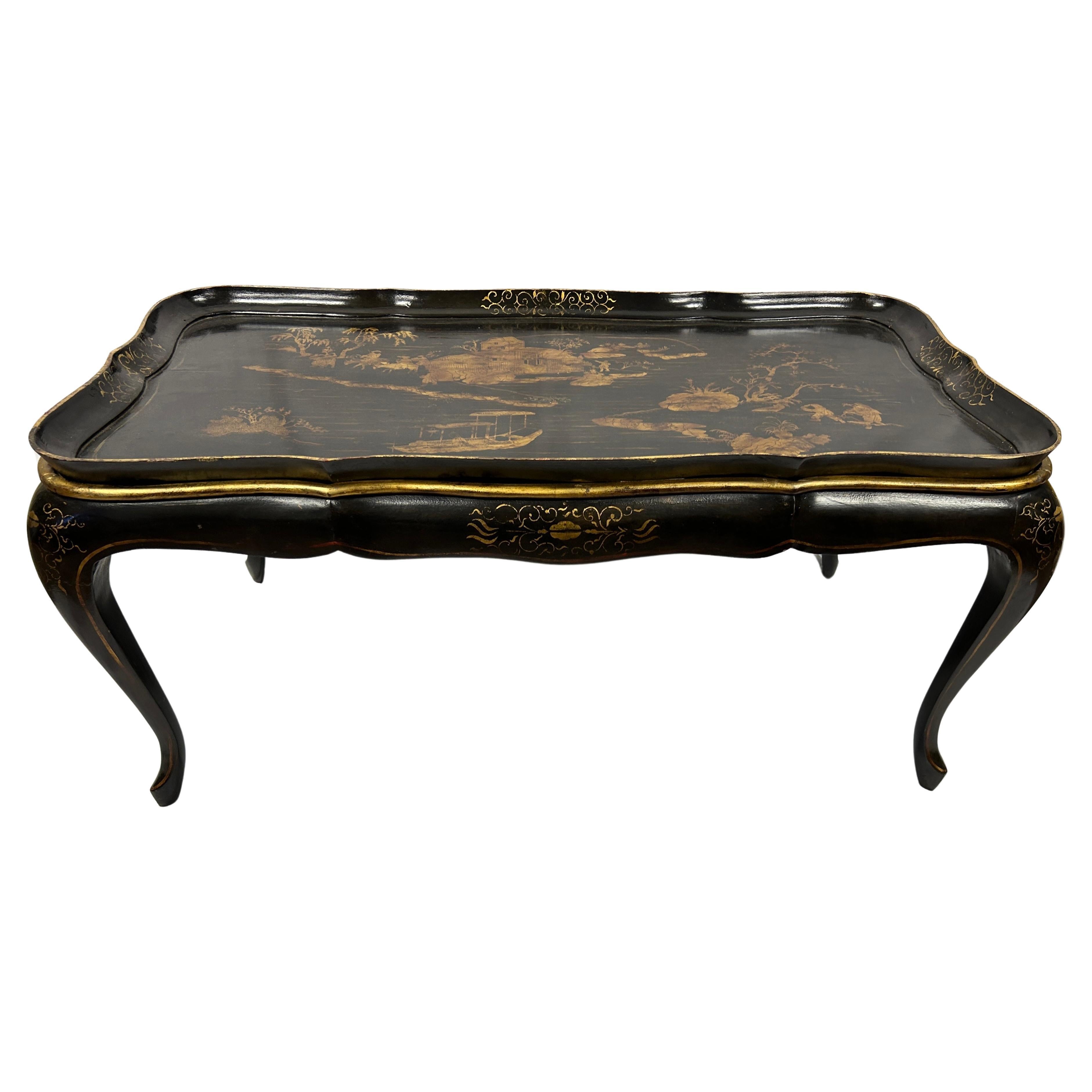 19th Century Lacquered Chinoiserie Coffee Table In Good Condition For Sale In Bradenton, FL