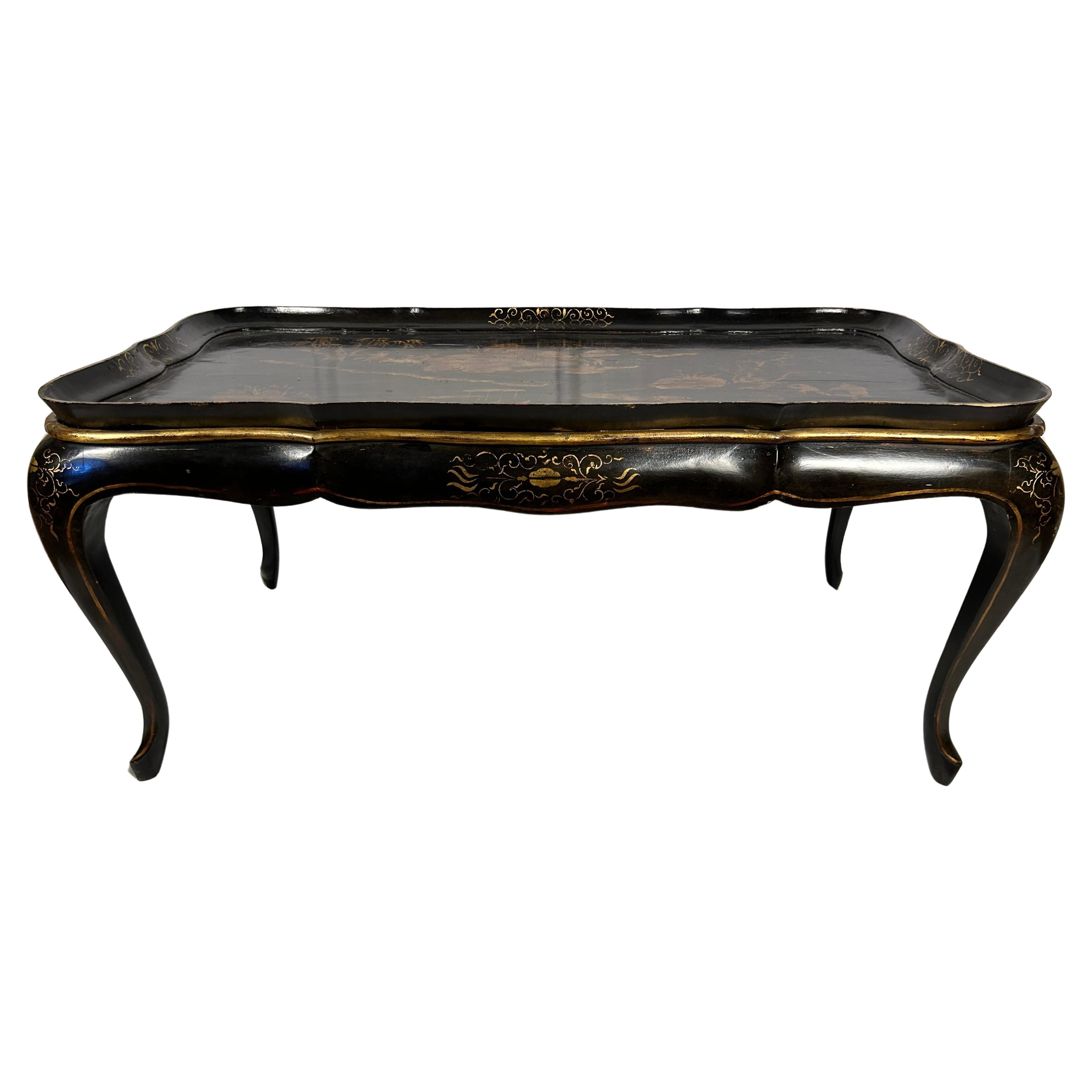 Wood 19th Century Lacquered Chinoiserie Coffee Table For Sale