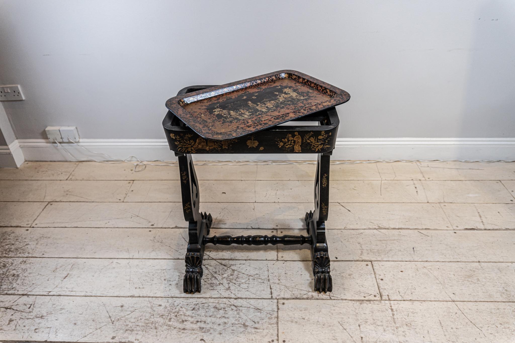Wood 19th Century Lacquered Chinoiserie Decorated Side or Removable Tray Table