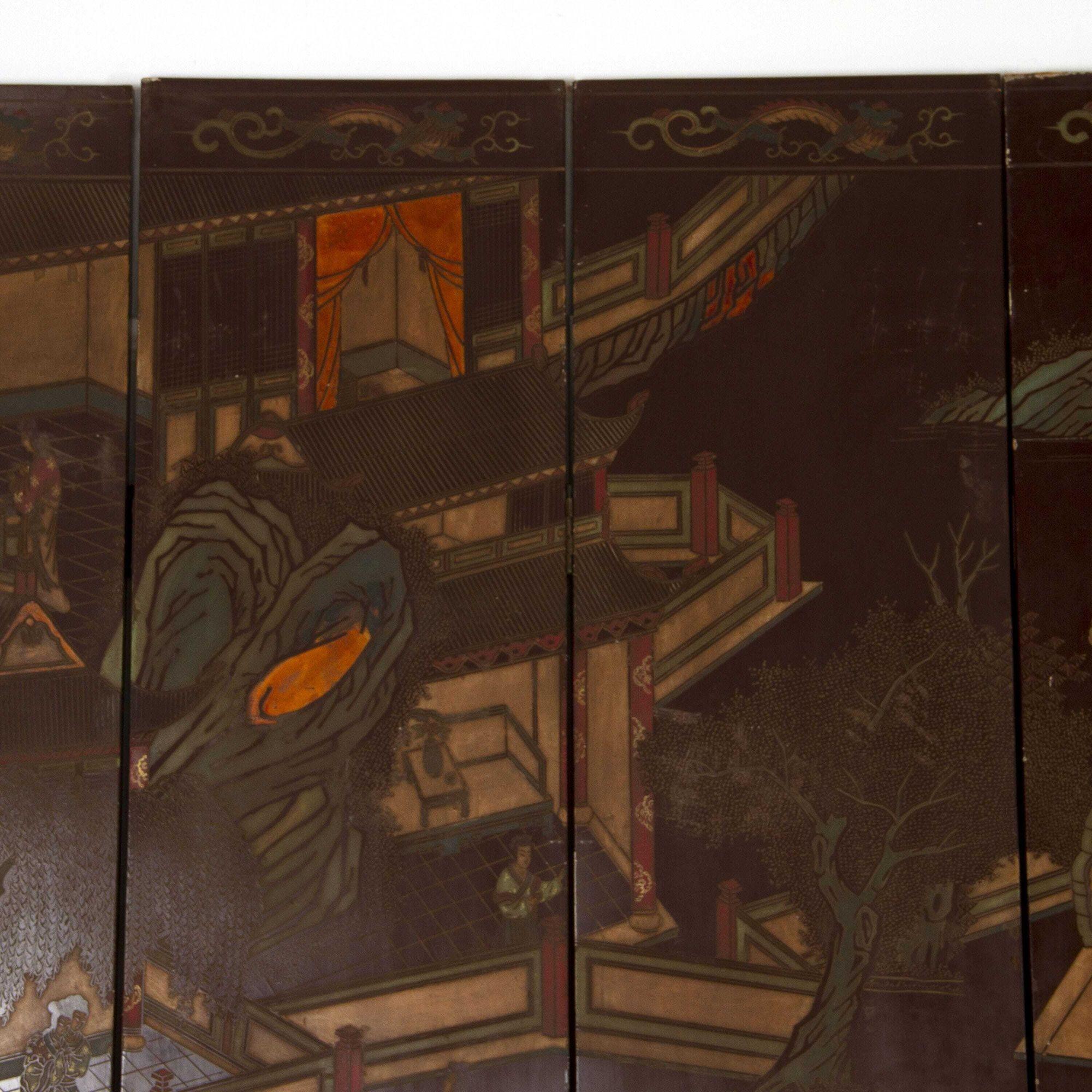 19th Century Lacquered Chinoiserie Screen For Sale 2