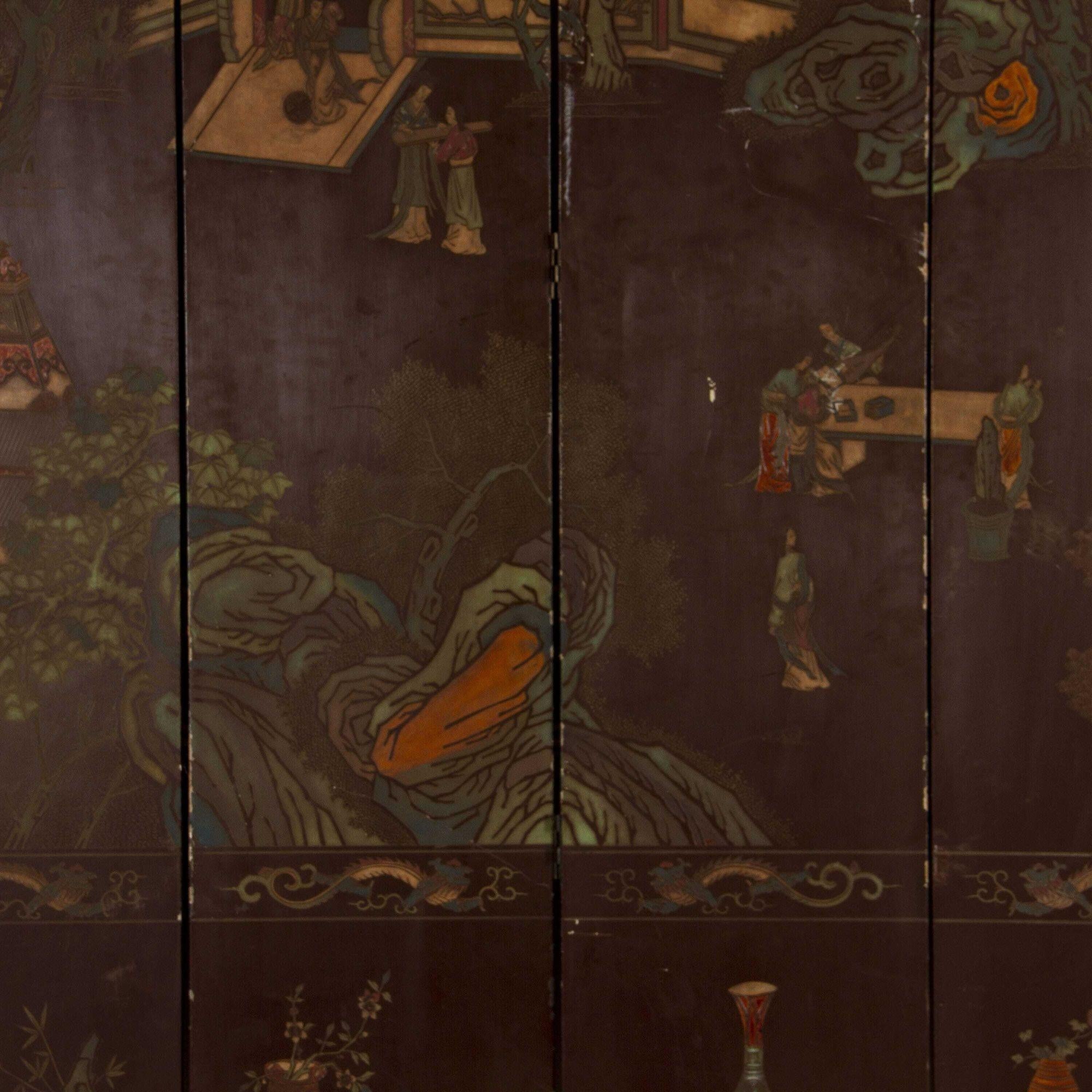 Laque Écran de chinoiserie laqué du 19ème siècle en vente