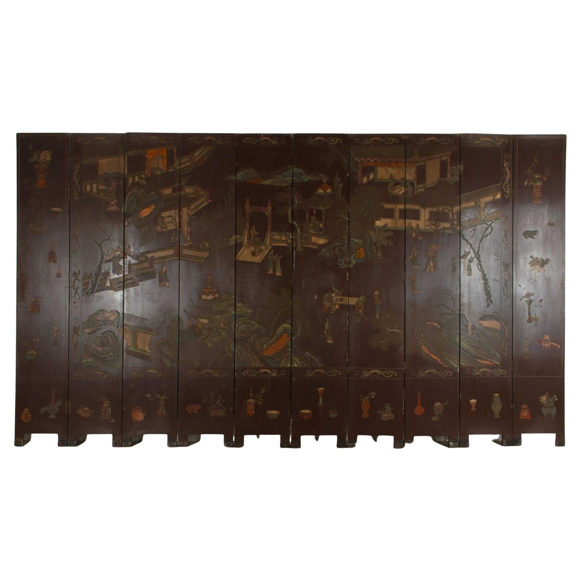 19th Century Lacquered Chinoiserie Screen For Sale