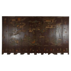 Antique 19th Century Lacquered Chinoiserie Screen