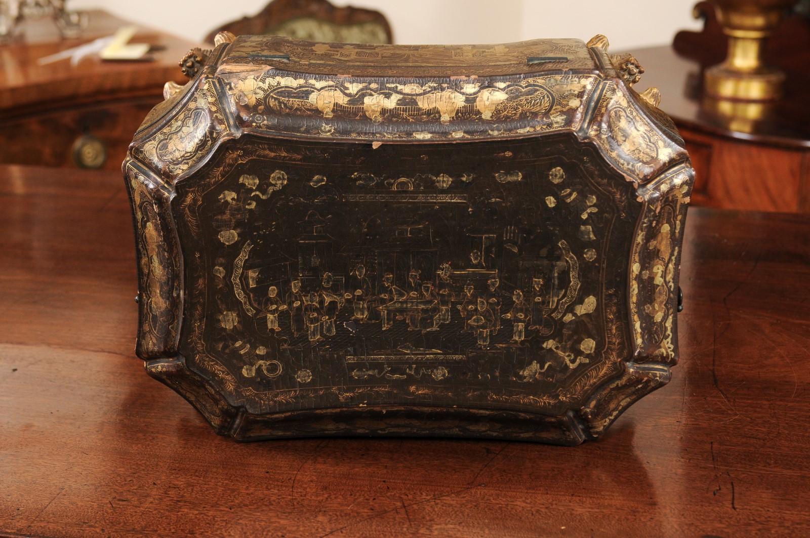 19th Century Lacquered Chinoiserie Sewing Box 5