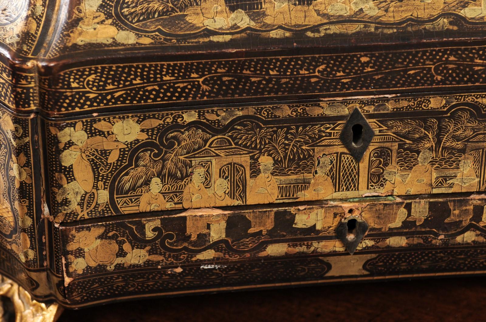 Chinese 19th Century Lacquered Chinoiserie Sewing Box