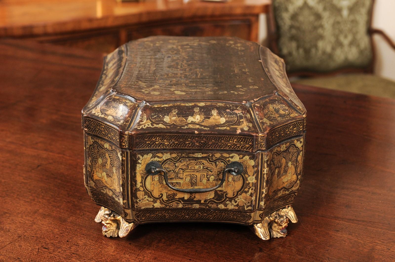19th Century Lacquered Chinoiserie Sewing Box 3