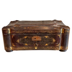 Antique 19th Century Lacquered Chinoiserie Sewing Box