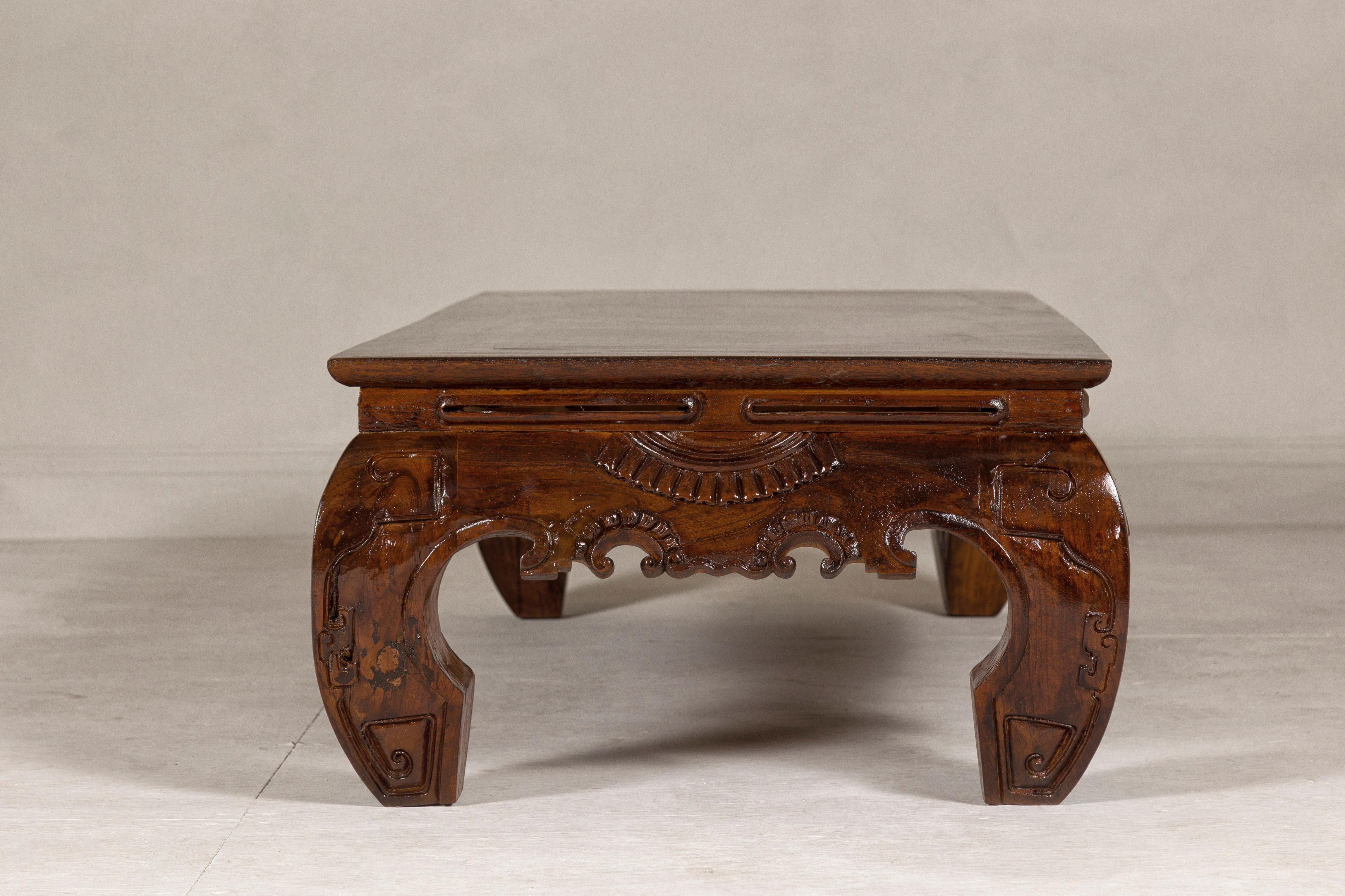 19th Century Lacquered Coffee Table with Hand-Carved Apron and Chow Legs For Sale 6
