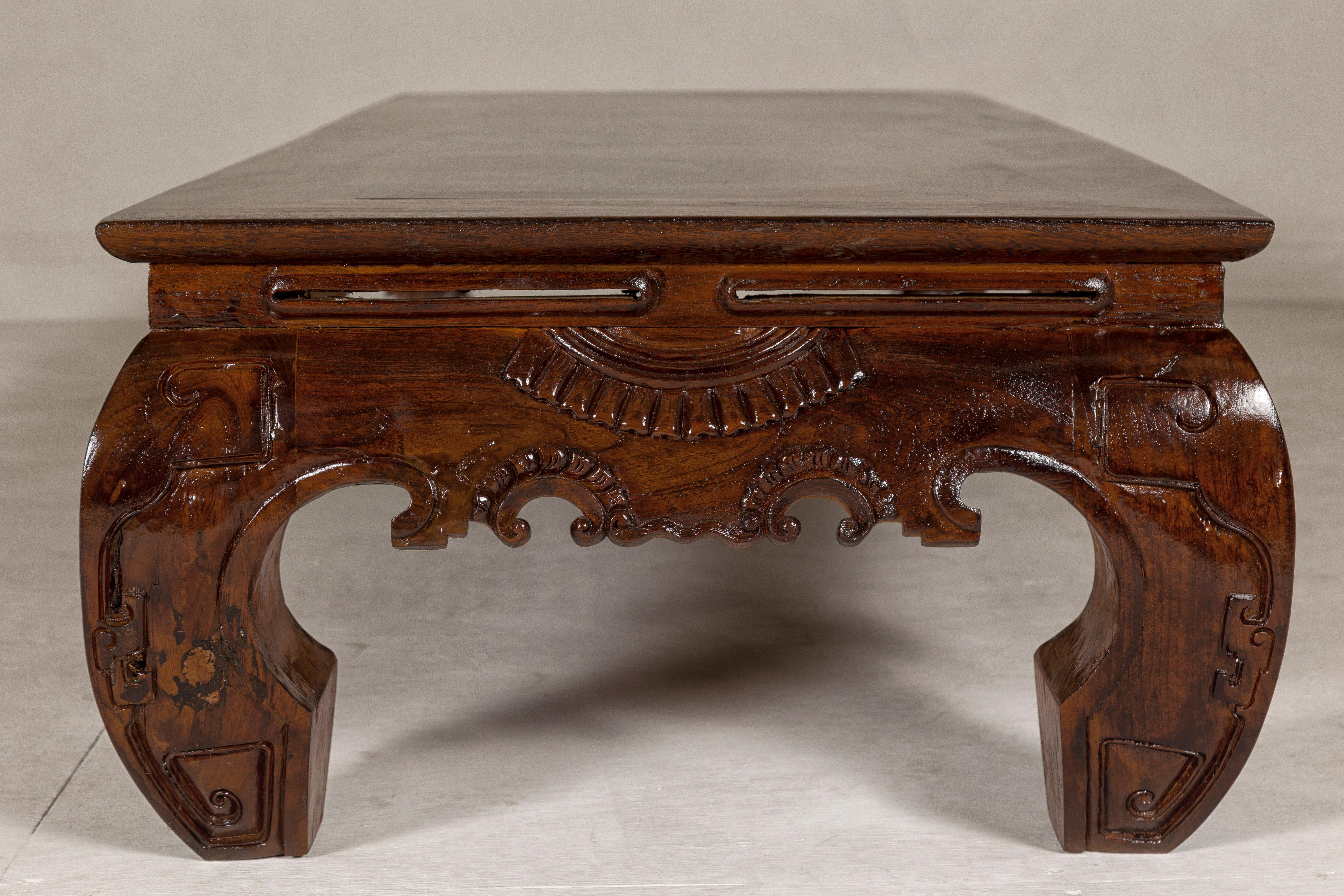 19th Century Lacquered Coffee Table with Hand-Carved Apron and Chow Legs For Sale 7
