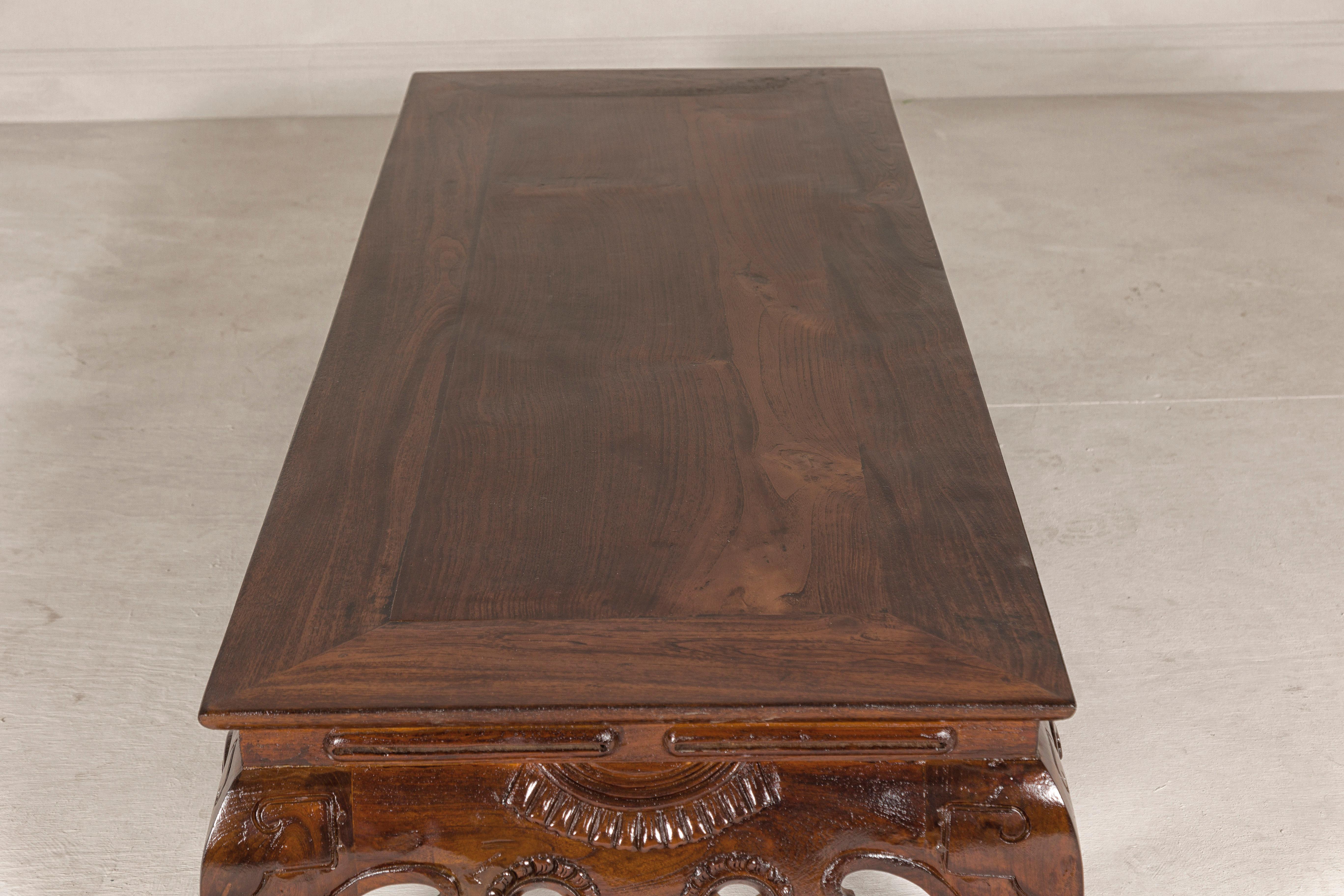 19th Century Lacquered Coffee Table with Hand-Carved Apron and Chow Legs For Sale 8