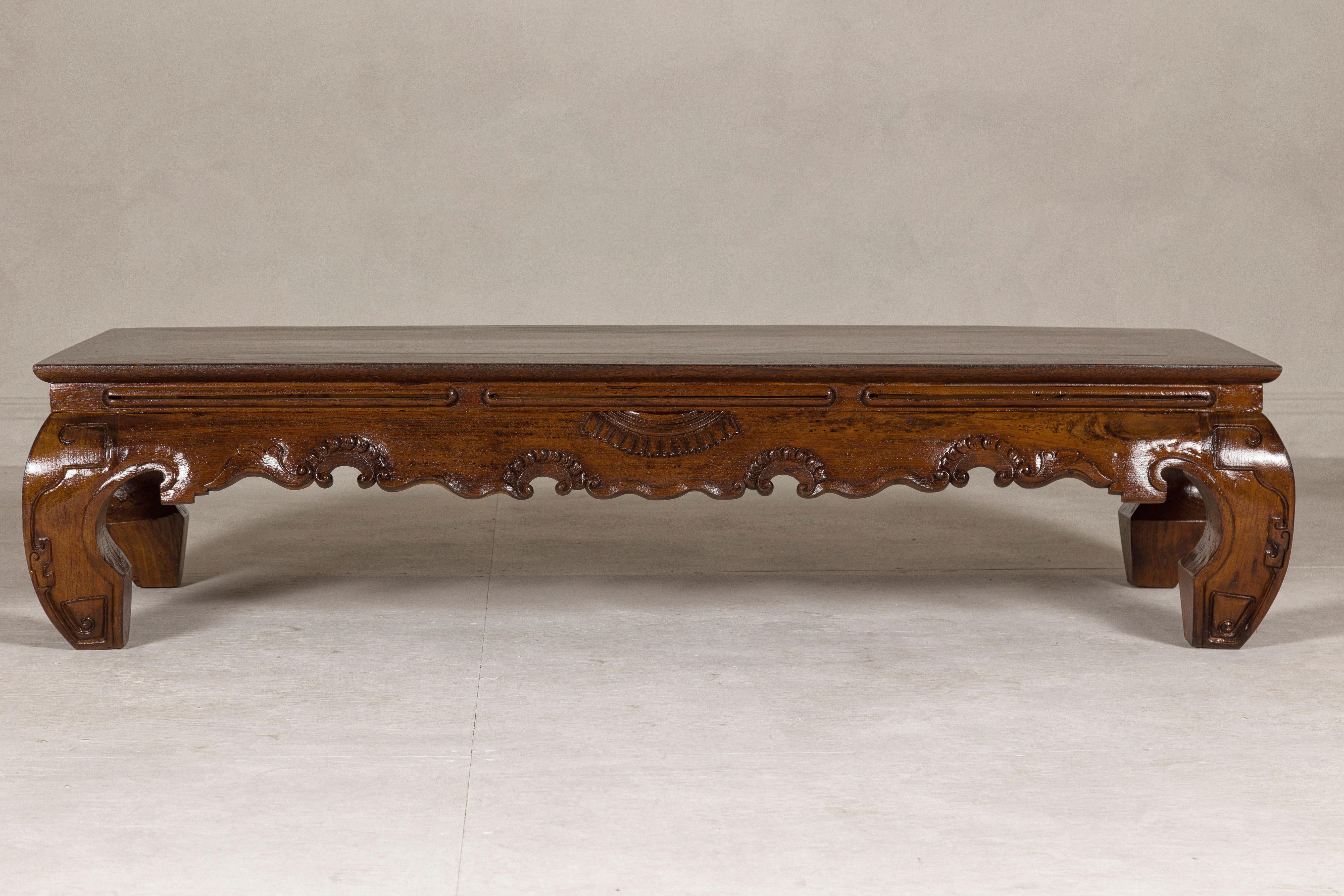 19th Century Lacquered Coffee Table with Hand-Carved Apron and Chow Legs For Sale 9