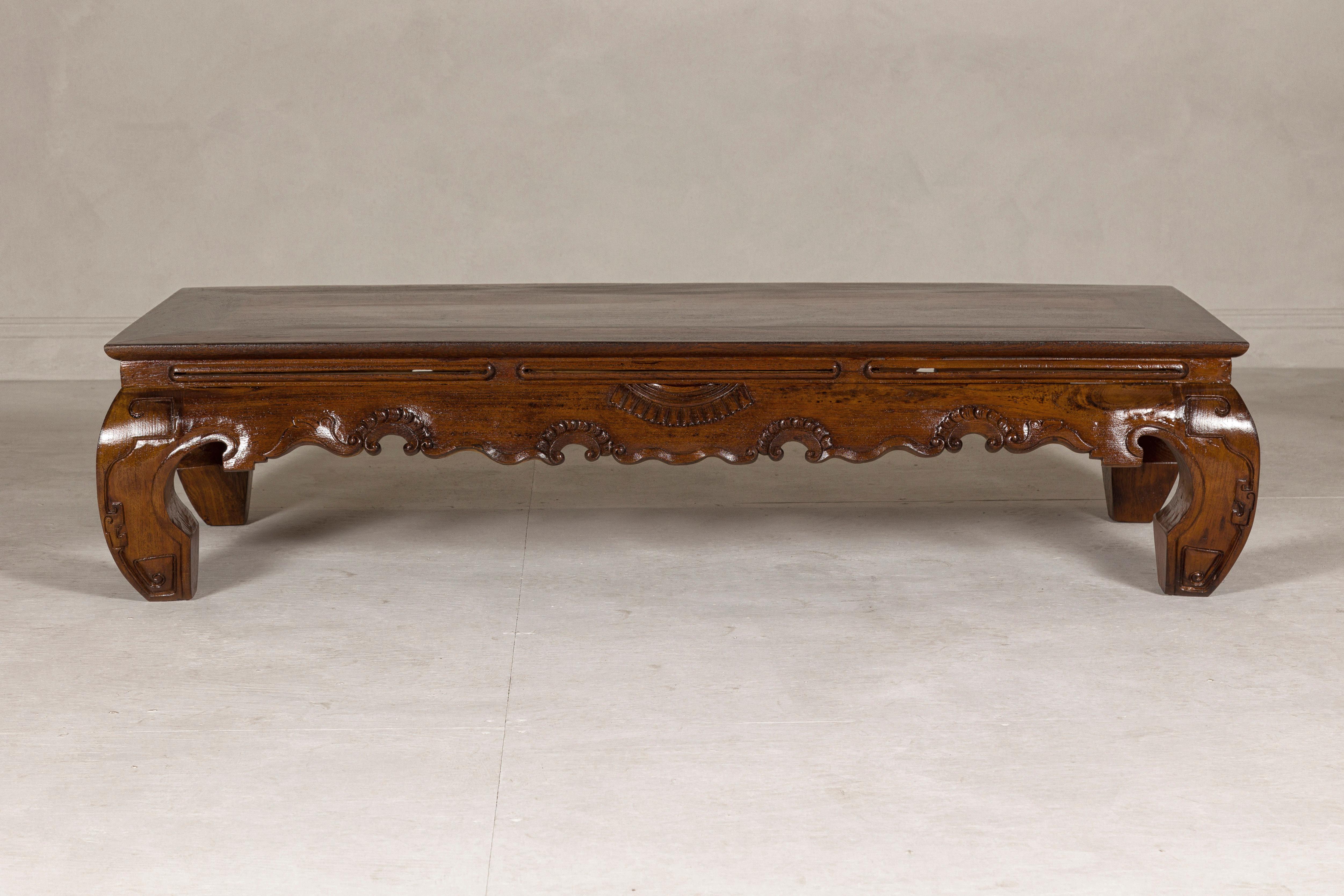 19th Century Lacquered Coffee Table with Hand-Carved Apron and Chow Legs For Sale 10