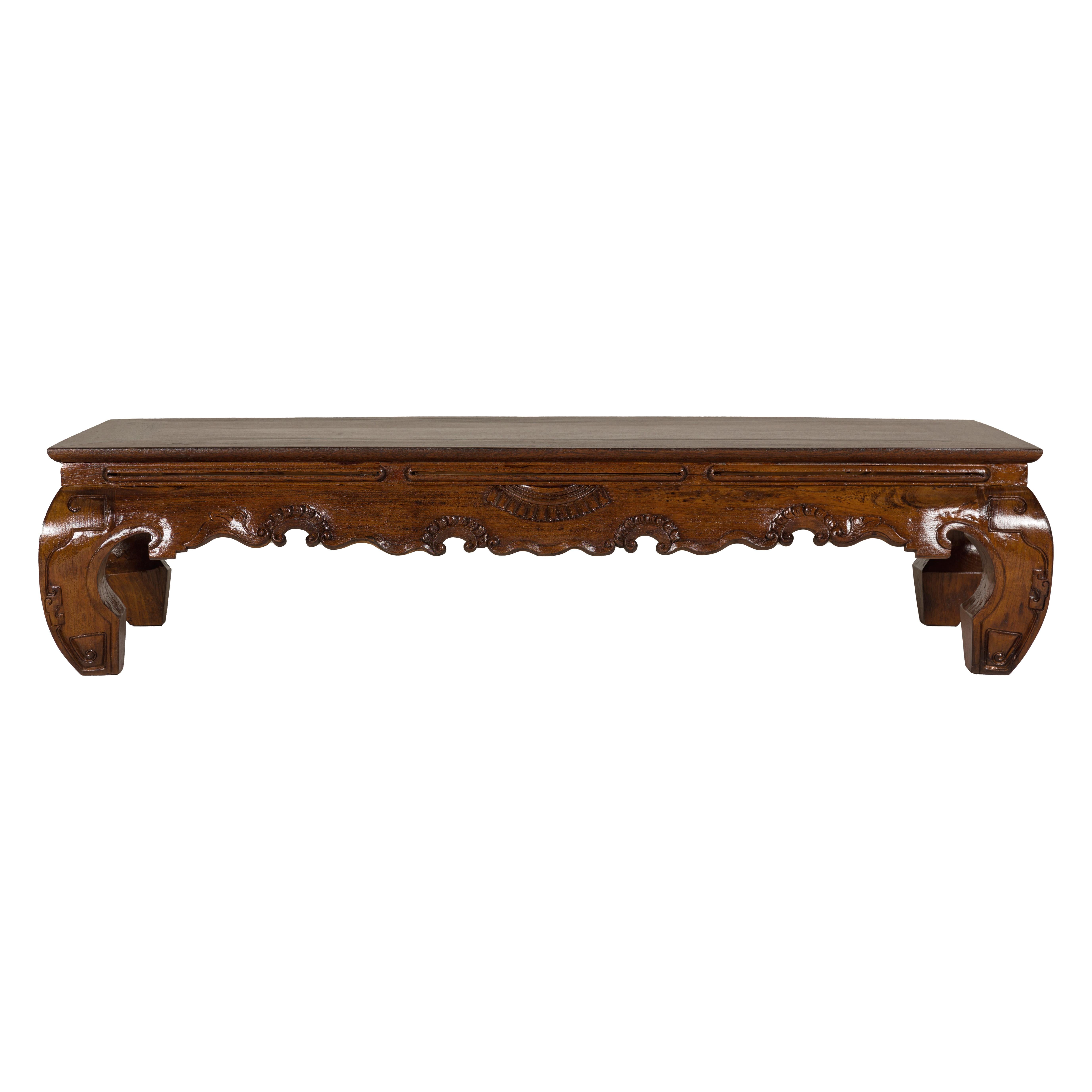 19th Century Lacquered Coffee Table with Hand-Carved Apron and Chow Legs For Sale 11