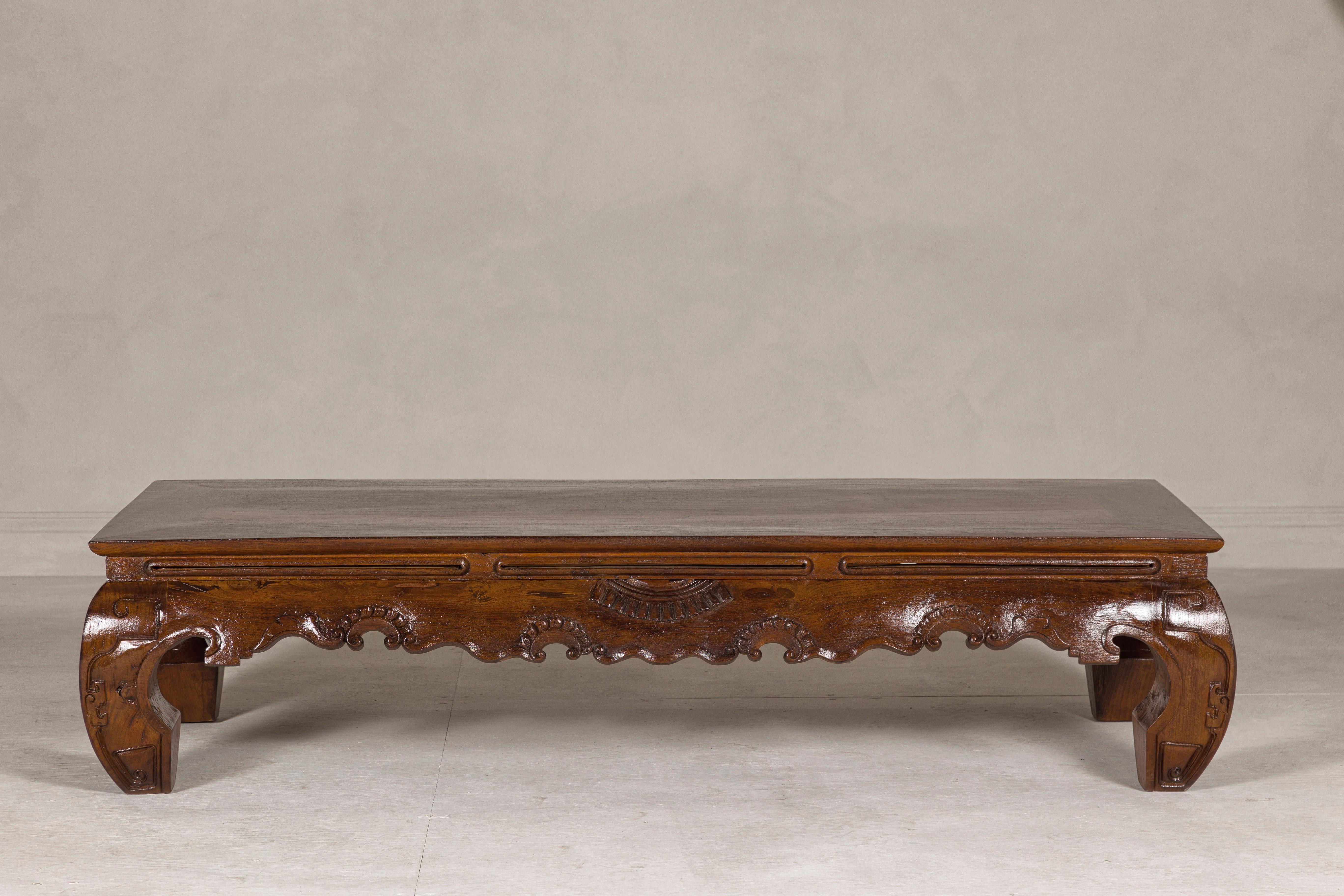 Qing 19th Century Lacquered Coffee Table with Hand-Carved Apron and Chow Legs For Sale
